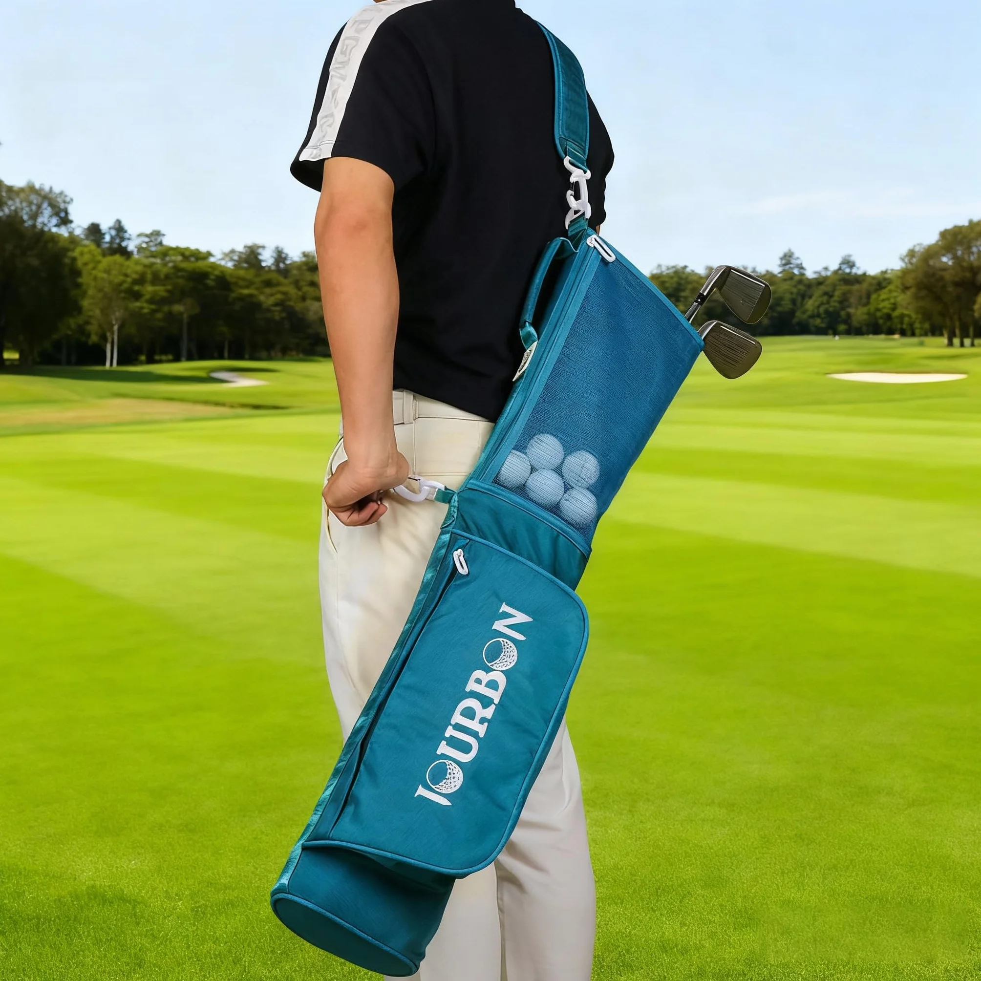 Tourbon torba do przechowywania kijów golfowych nylonowa lekka z kieszeniami i regulowanym paskiem