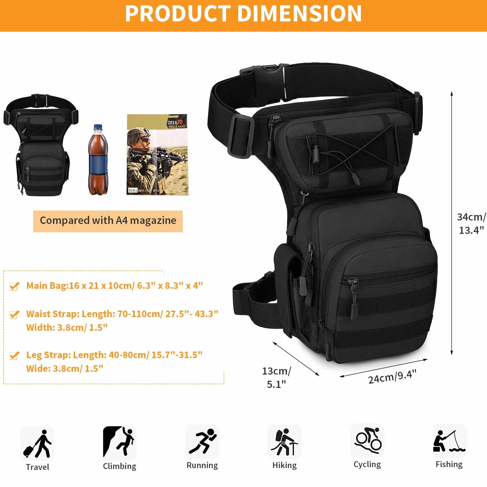 Huntvp Pernera Moto Militar Bolsa Pierna Impermeable para Caza Senderismo Ciclismo