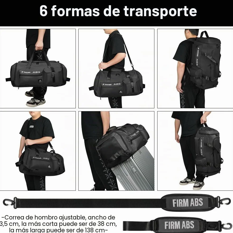 Flintronic 65L Bolsa Deporte Gimnasio Viaje Impermeable con Zapato Separada Seco y Humedo Negro