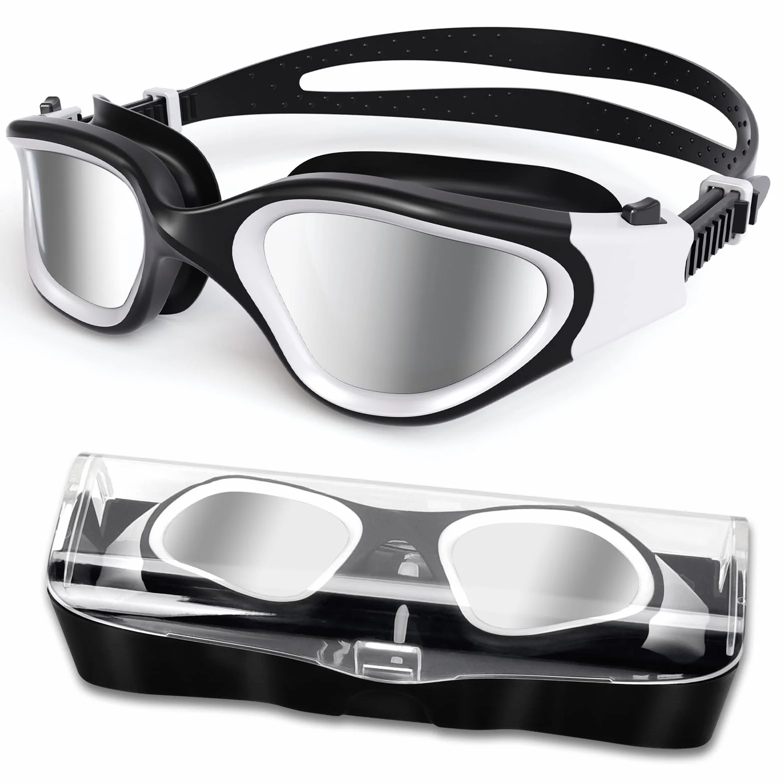 Gafas de natación polarizadas/no polarizadas, antiempañamiento UV a prueba de fugas silicona suave visión clara fáciles de ajustar para adultos y adolescentes