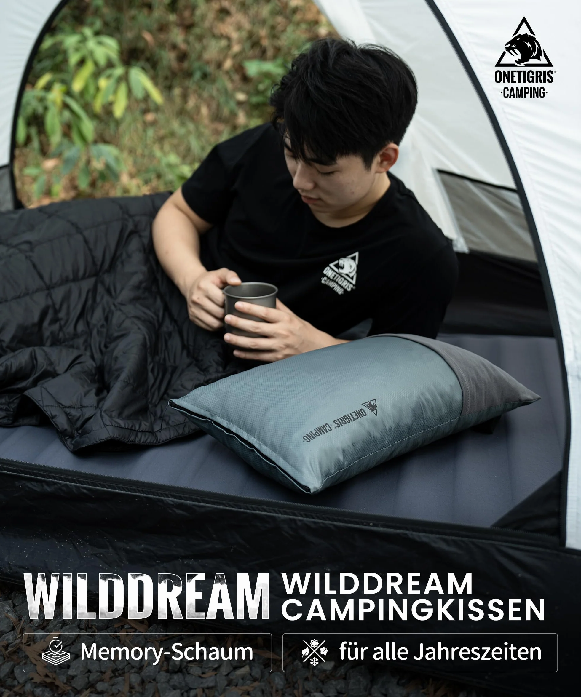OneTigris Almohada de espuma viscoelástica para acampada
