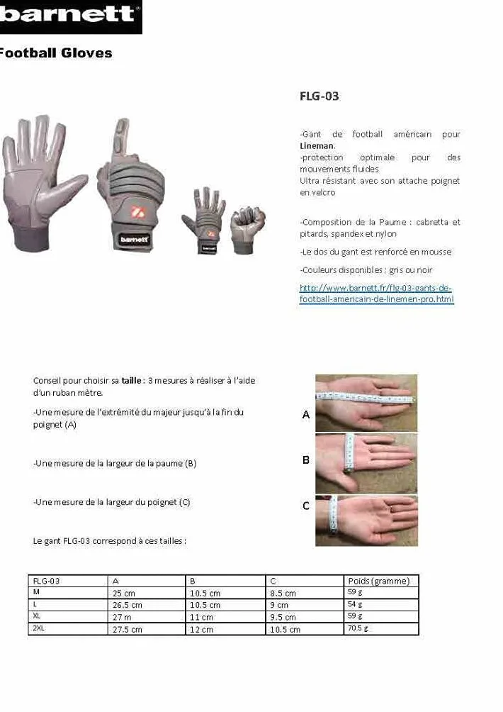BARNETT FLG-03 Professional Linemen - Guantes de fútbol, Color Negro