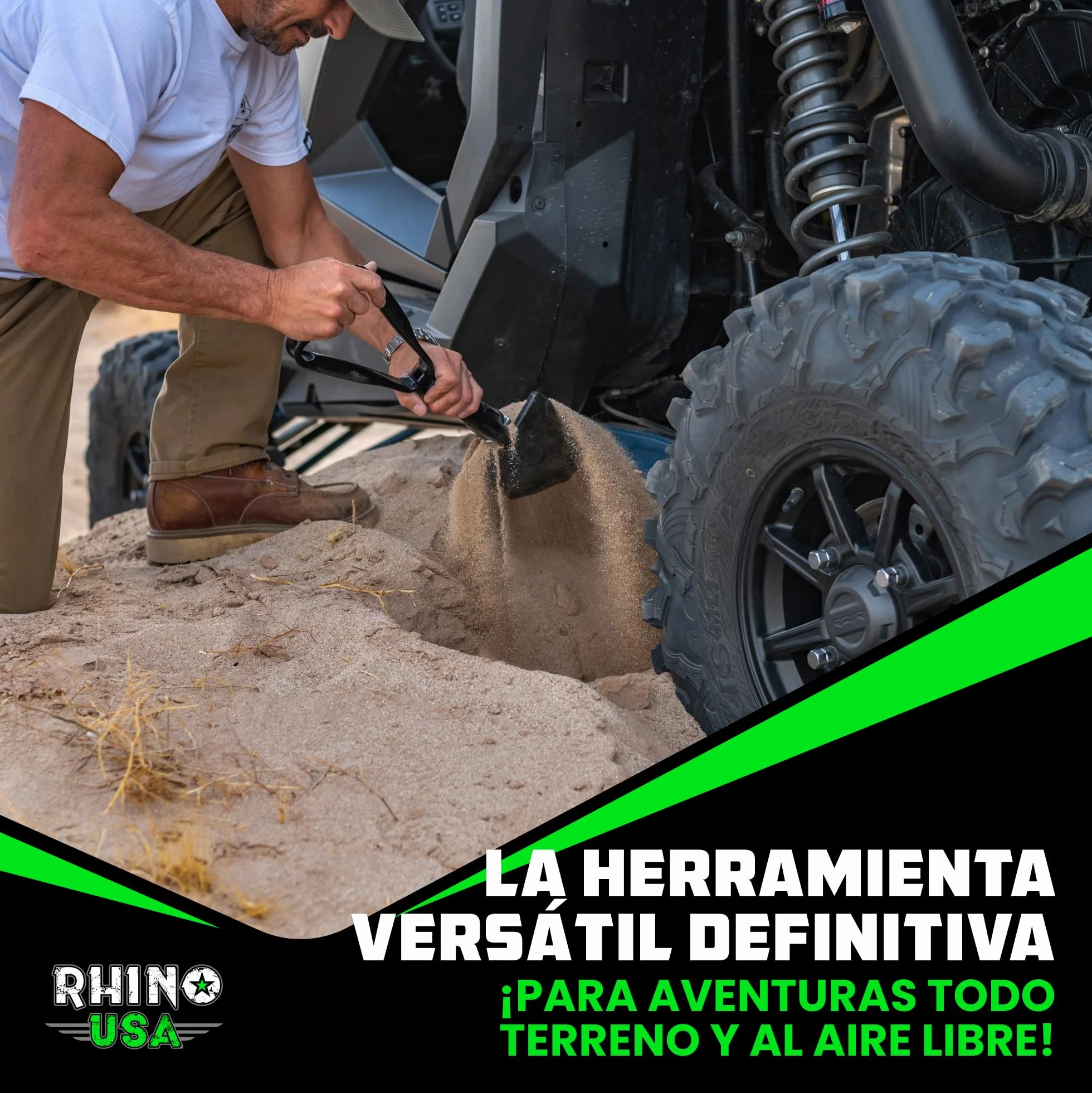 Rhino USA Pala Plegable con Pico - Pala eTool Plegable de Acero Robusta para Playa, Camping, Jardinería y más - Herramienta de Excavación Militar Táctica para Tierra, Arena, Barro y Nieve