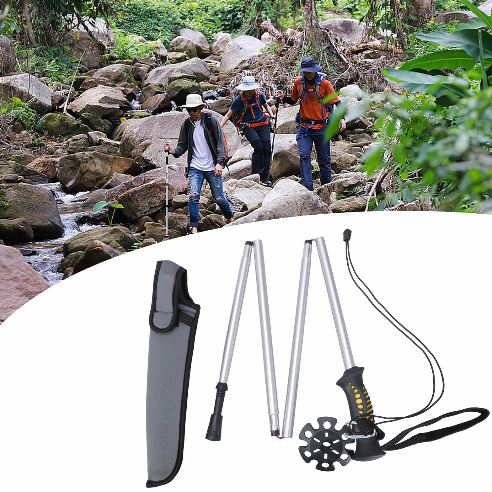 Bastón plegable de vadeo para pesca con mosca, palo plegable de aleación de aluminio, caña de senderismo, equipo de vadeo retráctil