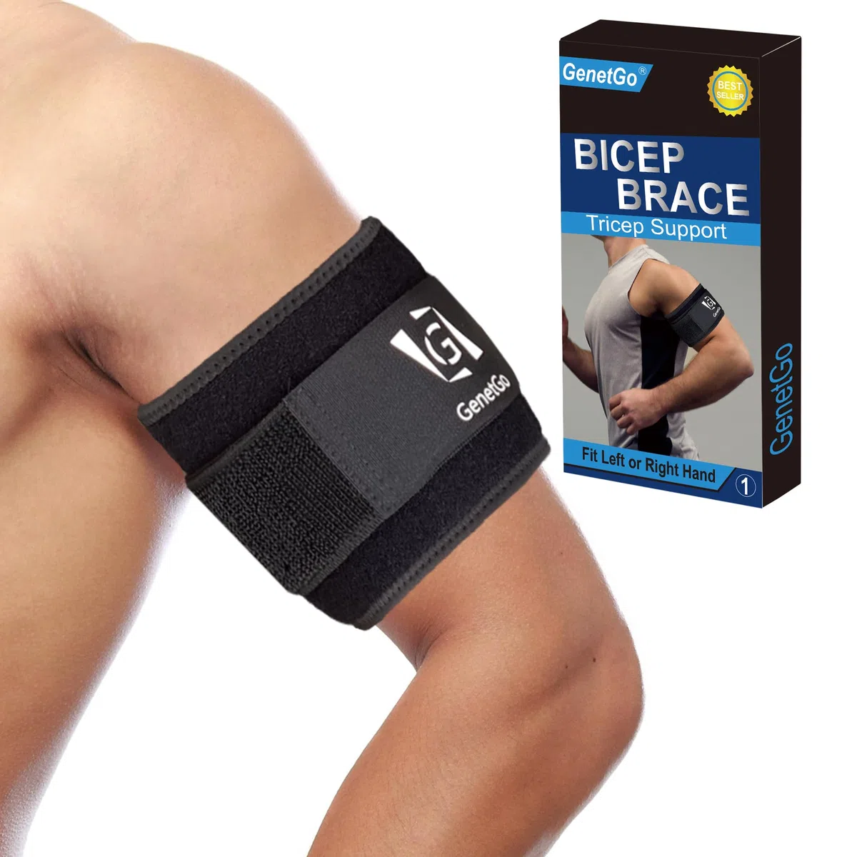 GenetGo Manga de compresión para tendinitis de bíceps y tríceps, alivio del dolor para tensiones musculares de bíceps y tríceps, soporte superior del brazo (L/XL ancho-4 pulgadas)