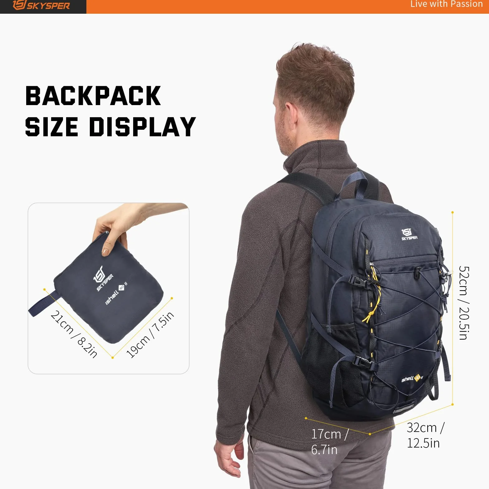 SKYSPER Mochila Plegable Ultraligera 30L de Senderismo Viaje Trekking