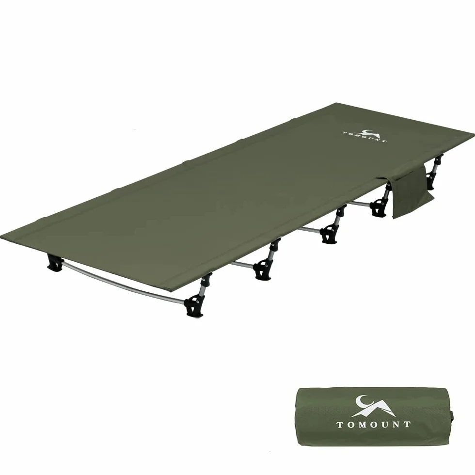 TOMOUNT Cama plegable ultraligera de aluminio, compacta, portátil, fácil de construir, resistente cama de camping para camping, senderismo, viajes, playa, verde