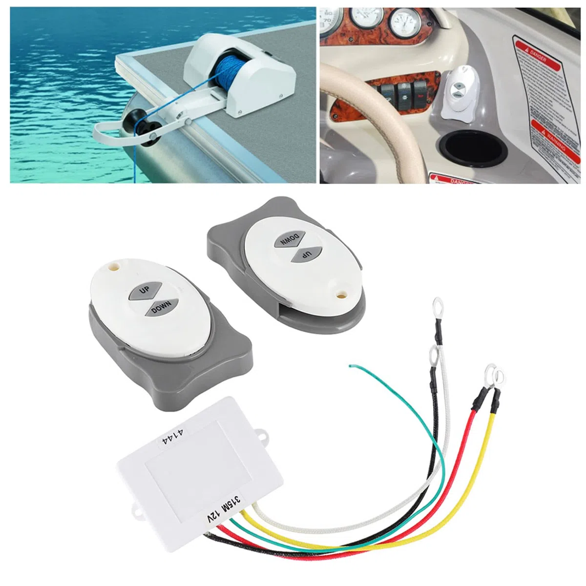 Kit de Control Remoto de Cabrestante Inalámbrico, KIMISS Anchor Control Remoto Molinete Interruptor Inalámbrico Controlador de Ajuste Marine Boat Sail Accesorio 2 Transmisor