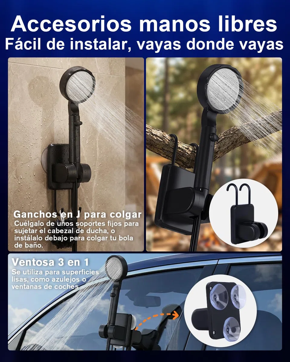 Ducha Camping Portatil, [13000mAh Batería][Pantalla Led] Spopal Ducha Electrica Recargable, 240 Minutos de Autonomía, IPX8 Impermeable, 5 Velocidades, Para Viajes Aire Libre, Acampar, Limpiar Mascotas