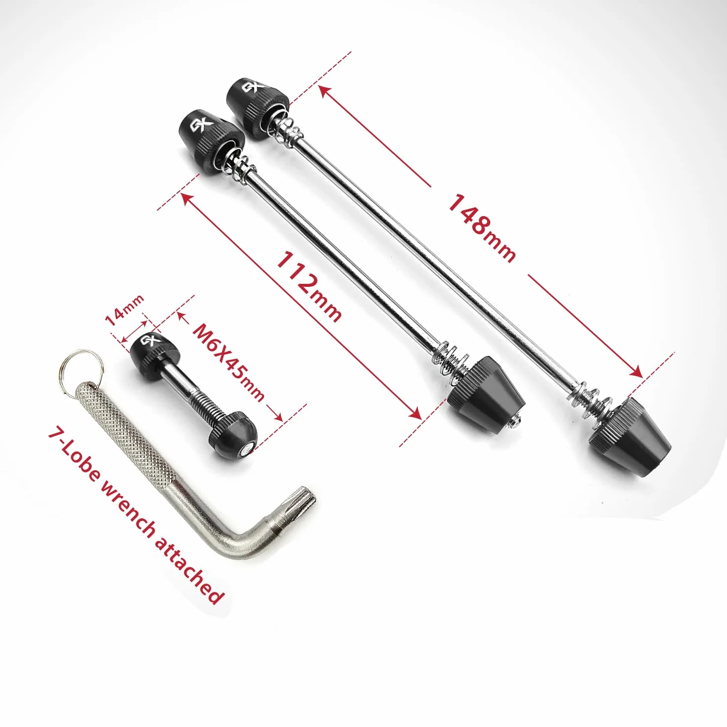 ONIPAX Kit de Cierre Antirrobo para Bicicleta Eje de 7 Lóbulos y Tornillo de Sujeción con Llave