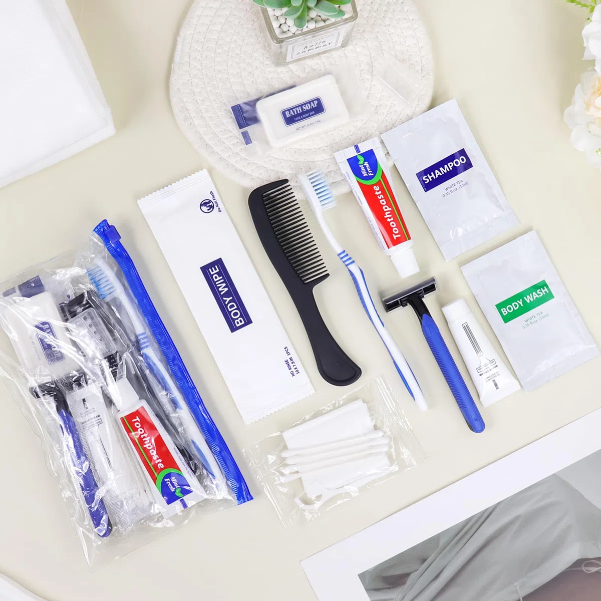 Kits de aseo básicos, empaquetados individualmente, suministros de higiene personal a granel para el cuidado de personas sin hogar