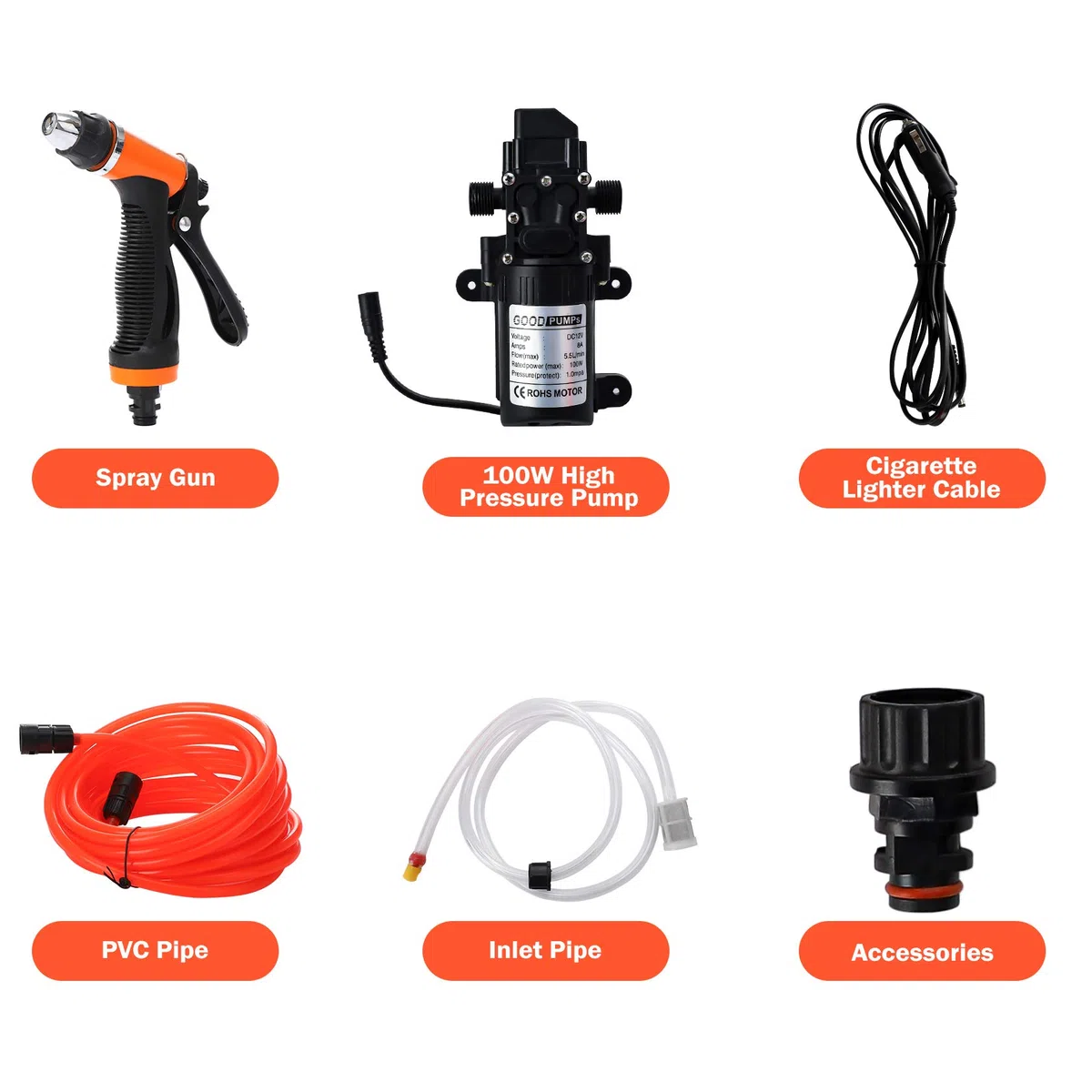 Pindex Bomba de Agua Autocebante de 12 V con Pistola de Pulverización de Agua de 100 W, Bomba de Diafragma 12 V para Autocaravana, Camping, Barco, Caravana, Coche Limpieza