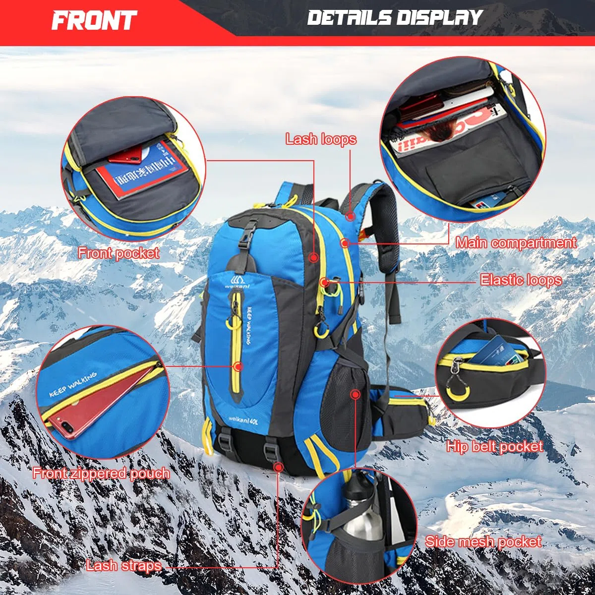Mochila Senderismo 40L,Mochila Trekking Impermeable con Correas Ajustables Mochila para Hombres Mujeres Senderismo Camping Trekking