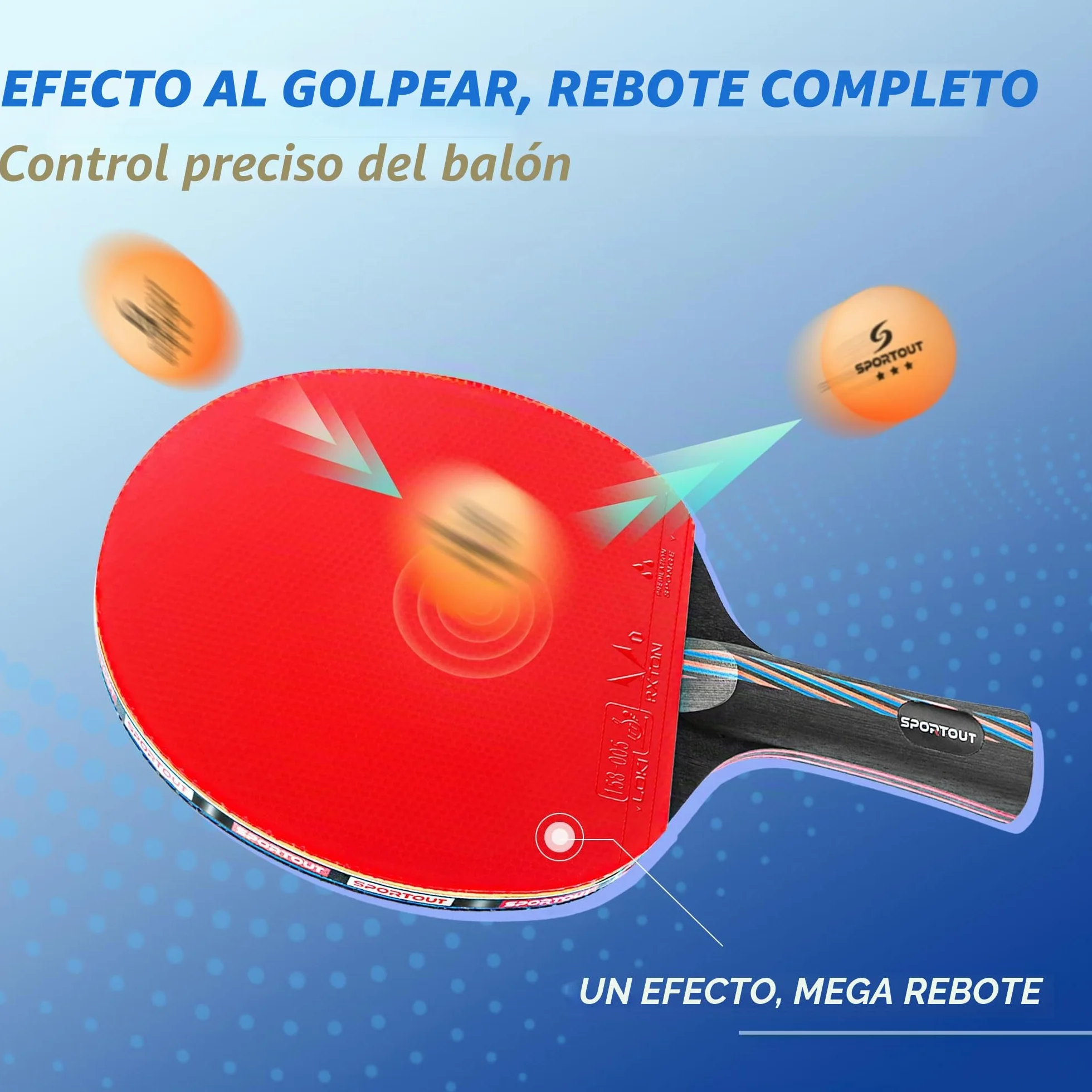 Pala de Ping Pong Profesional, 9 Capas Madera y 8 Capas Carbono