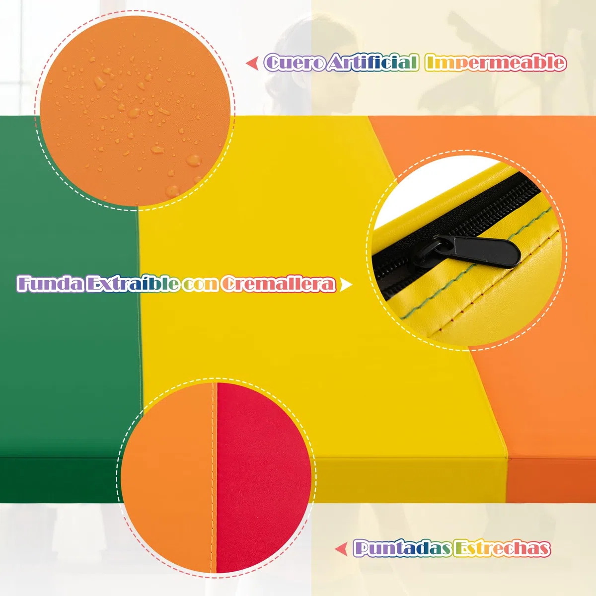COSTWAY Colchoneta de Gimnasia Plegable de 200 x 75 x 3 cm, Esterilla de Gimnasia lmpermeable de 5 Paneles de PU, Estera de Ejercicio con Asas de Transporte para Gimnasio y Casa