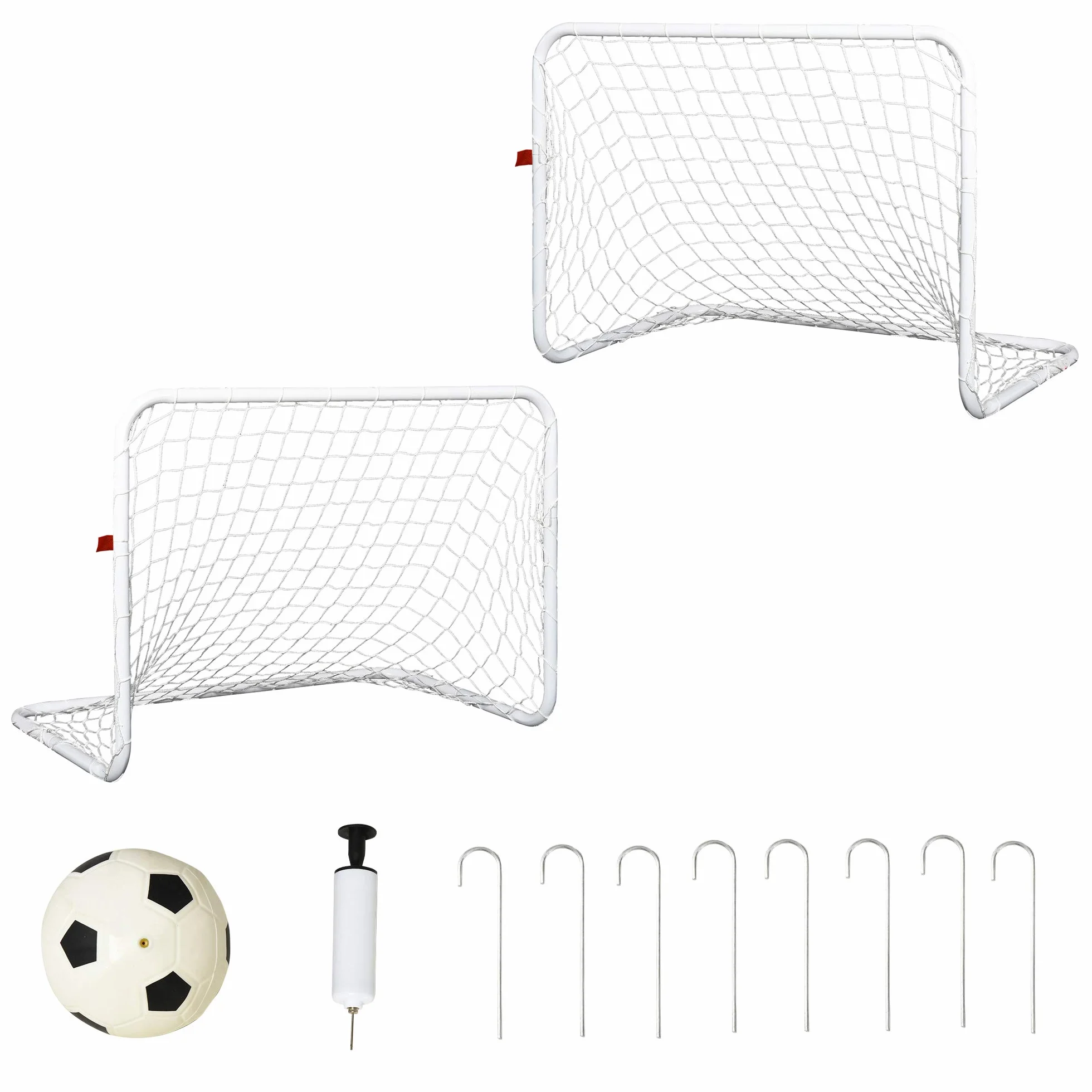 HOMCOM Set de 2 Porterías de Fútbol con Red y Balón, Acero y Poliéster, 78x46x56 cm, Blanco