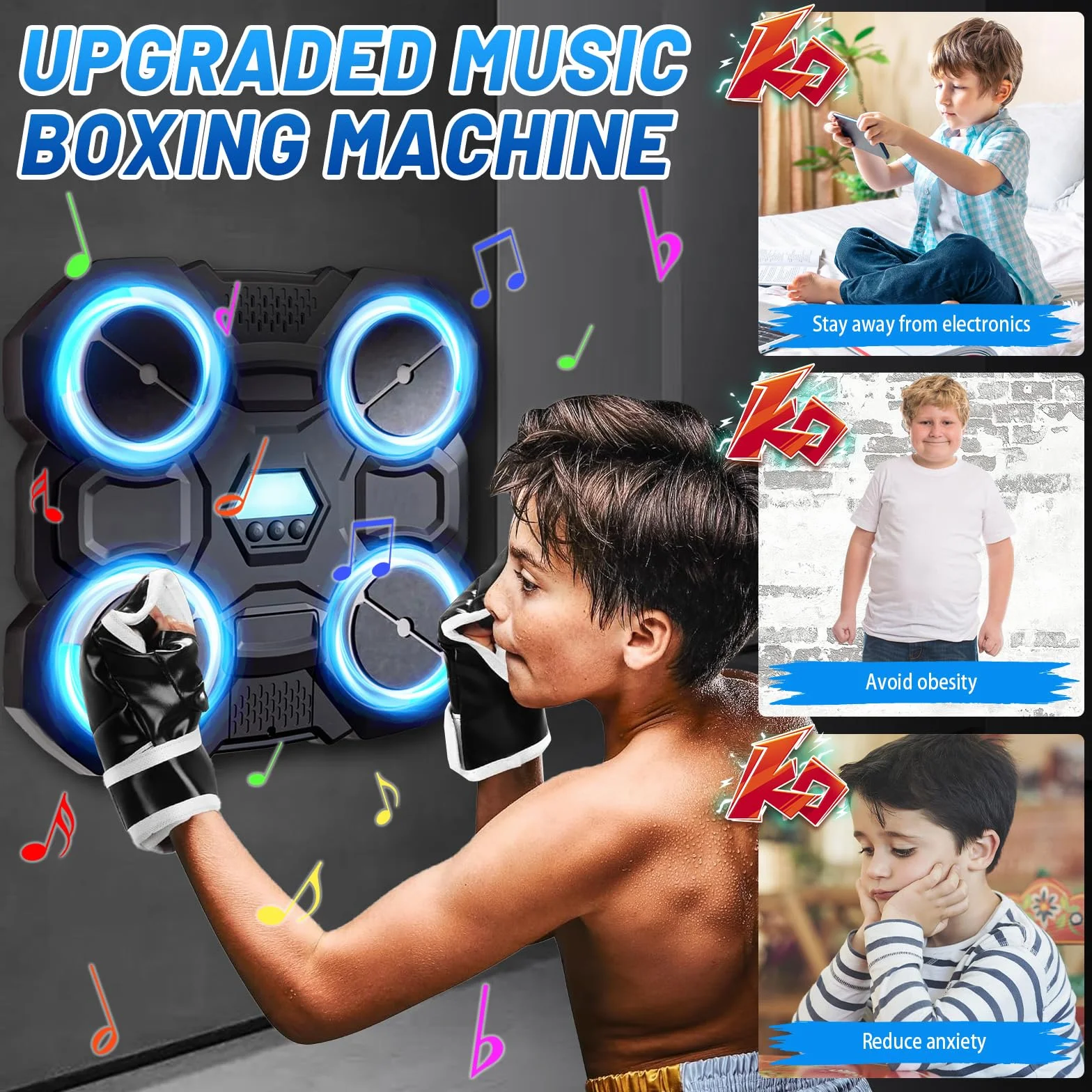 xinrongda Máquina De Boxeo Musical con Guantes De Boxeo, Boxeo Pared con Musica Entrenamiento En Casa Inteligente con Iluminación Led, Luces Al Ritmo De La Música Apto Adultos y Jovenes
