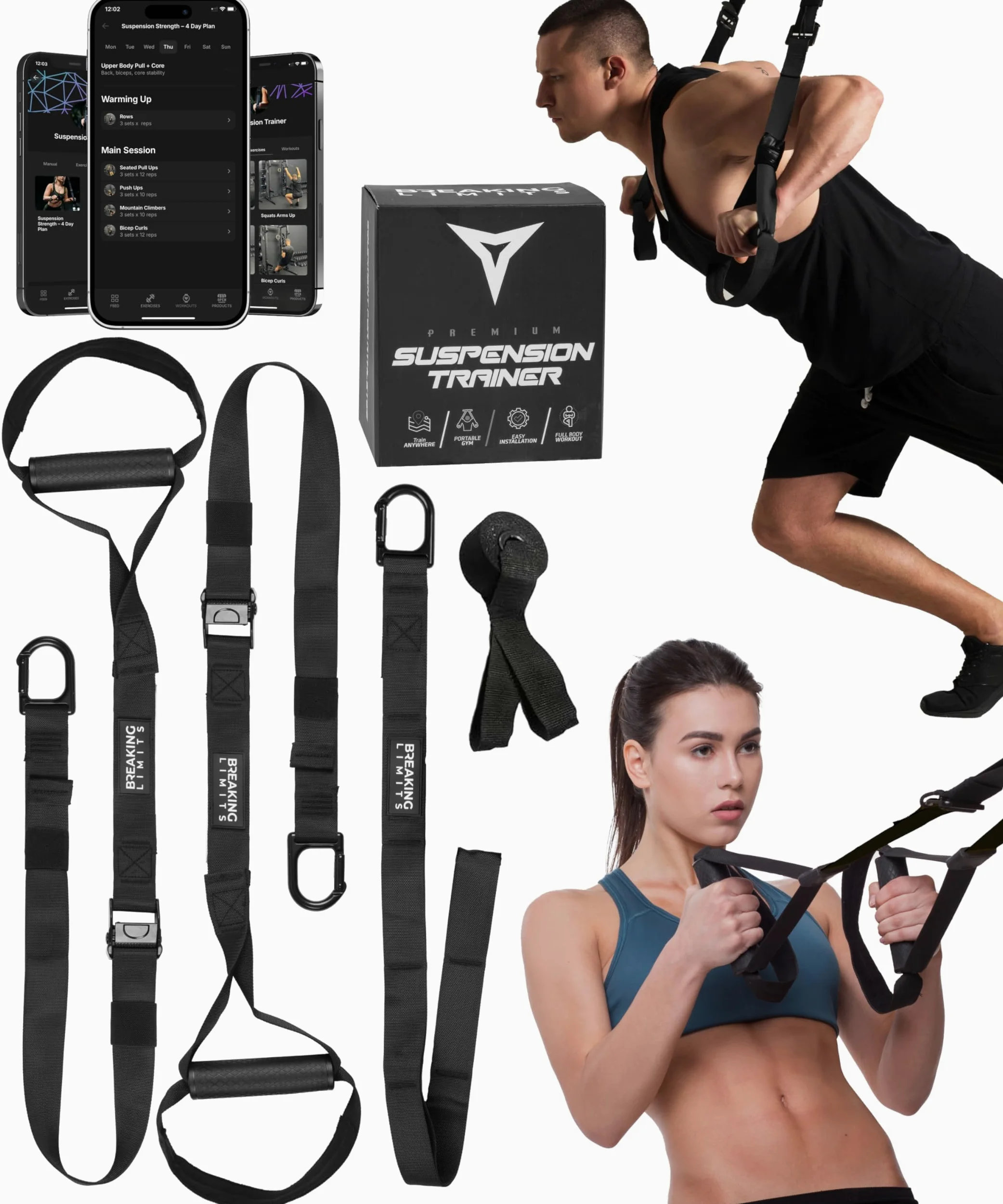 Breaking Limits Entrenamiento en Casa Kit - Suspensión con Anclaje para Puerta - Gimnasio Ejercicio en Casa