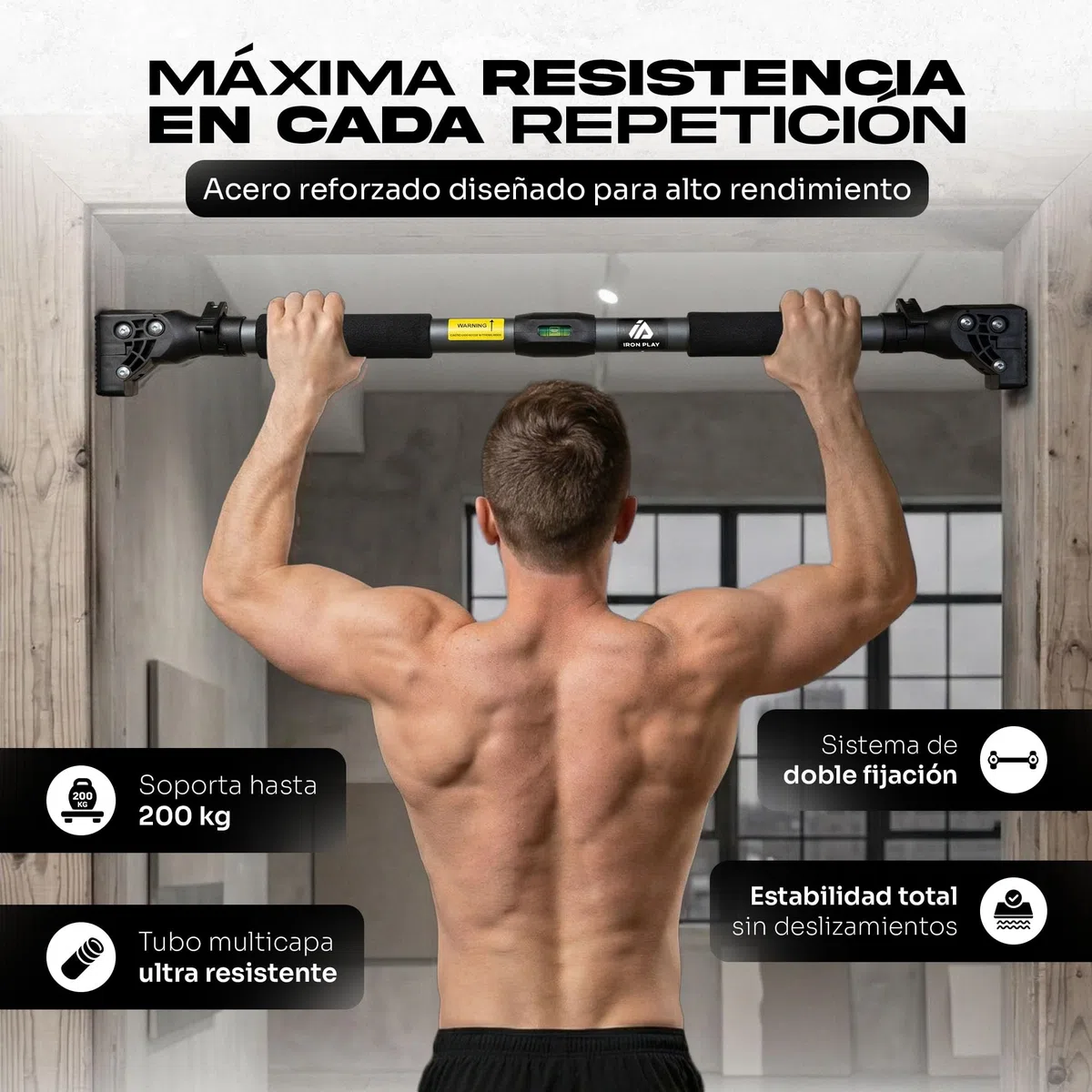 Barra Dominadas - Barra De Dominadas, Barra Dominadas Pared, Barra Dominadas Puerta, Dominadas en casa, Barra sin tornillos, Barra Ajustable, Pull Up Bar
