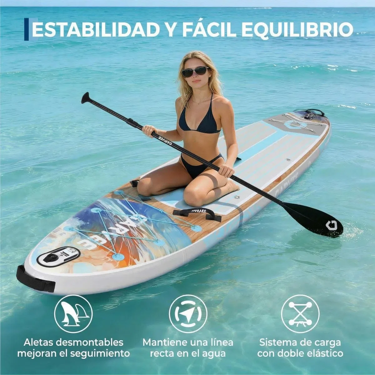 Tabla De Paddle Surf Hinchable 86CM Ancho Estable – Sup De PVC con Alta Capacidad De Carga 158KG – Ideal para Principiantes y Yoga Acuático – Incluye Remo, Bomba y Mochila