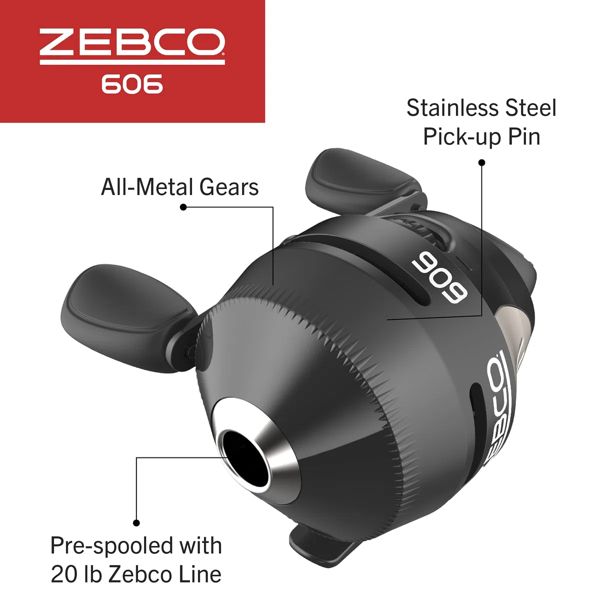 Zebco 606 Spincast - Carrete de Pesca, tamaño 60, recuperación a la Derecha, preenrollado con línea de Pesca Zebco de 20 Libras y diseño sin enredos, Ajuste rápido antirretroceso y Arrastre Ajustable