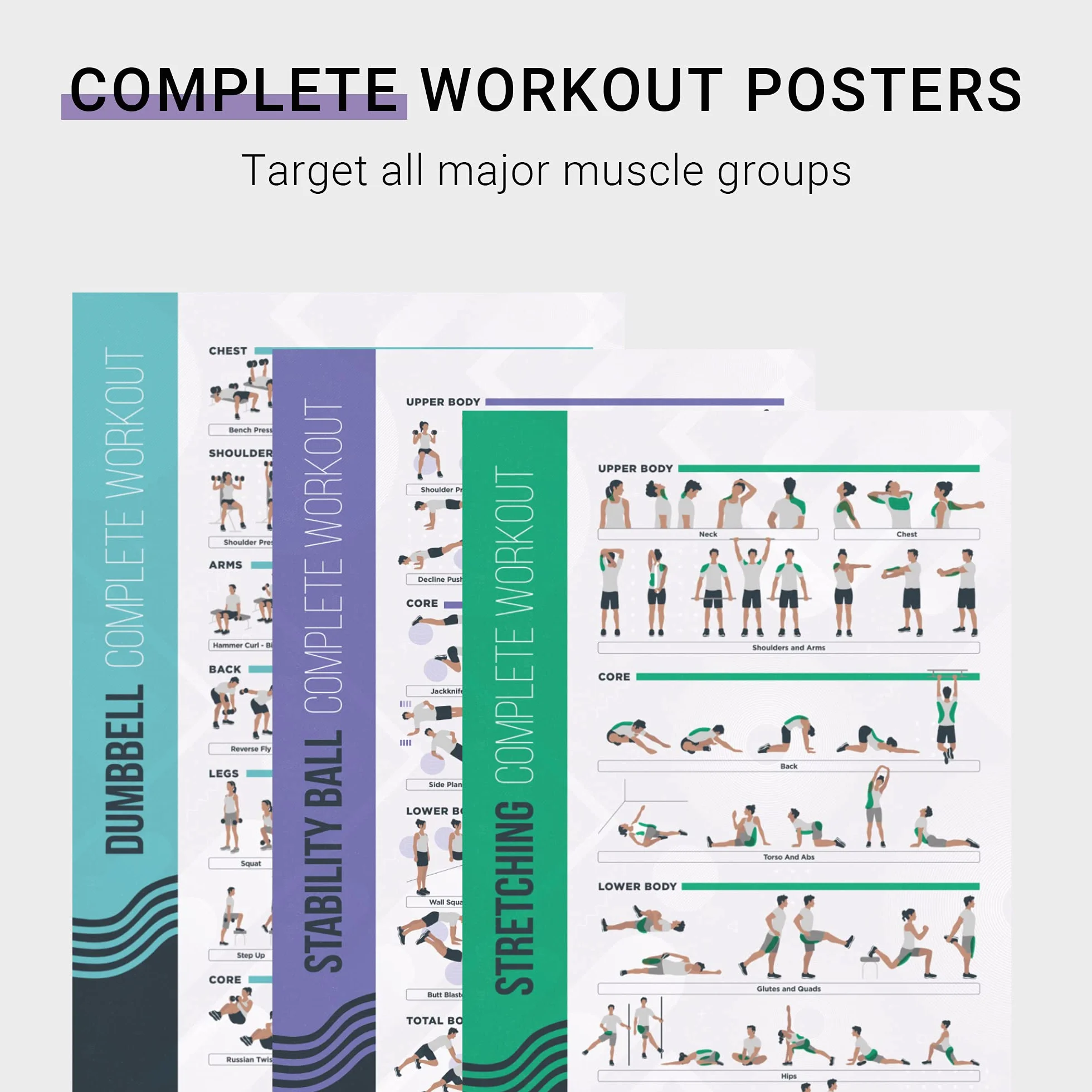 PosterMate Póster Ejercicio en Casa Pesas y Mancuernas Fitmate - Pack 8 Tablas Ejercicios Gimnasio con Pesos Libres, Kettlebell, Calistenia - Ejercicios Fitness en Casa Tabla de Rutinas (51 x 76 cm)
