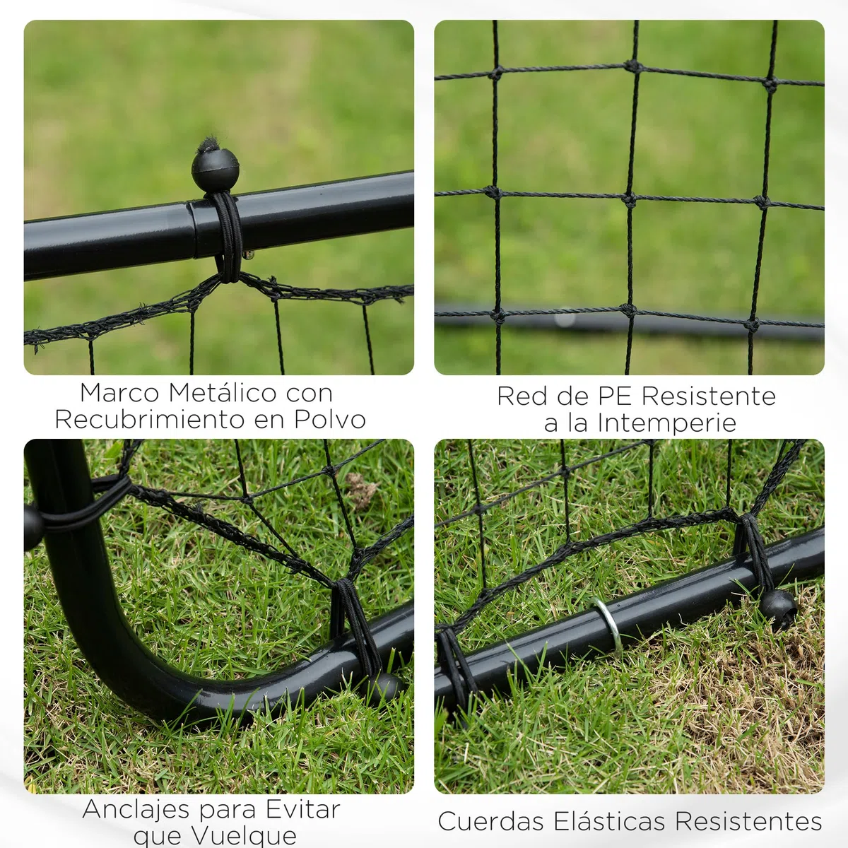 HOMCOM Red de Béisbol Red de Rebote Reboteador de Metal con Ángulo Ajustable y 20 Cuerdas Elásticas para Entrenamiento de Fútbol Tenis Deportes 96x80x96 cm