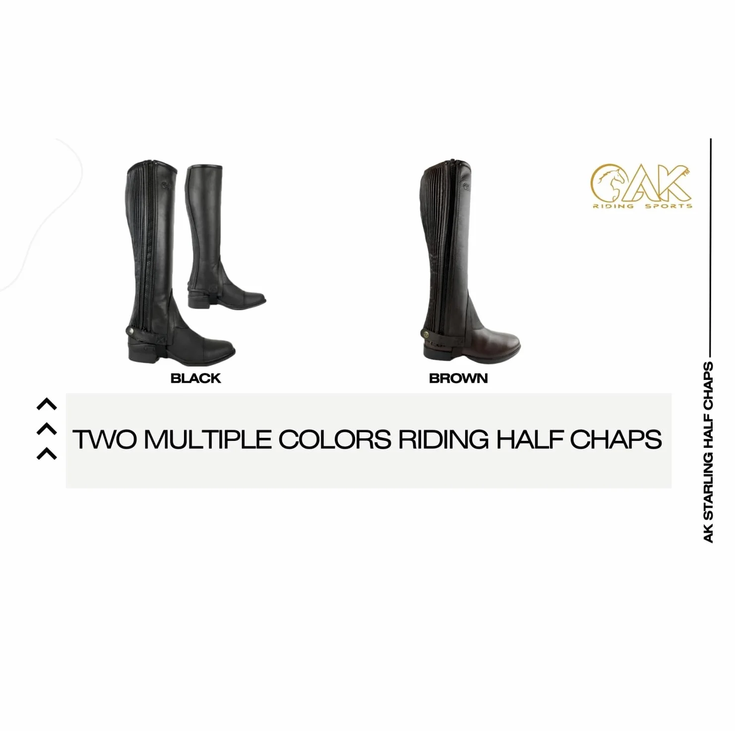 AK Mini Caballo de cuero completo flor con cremallera lateral y panel extensible Horse Riding Half Chaps AKRS-1022