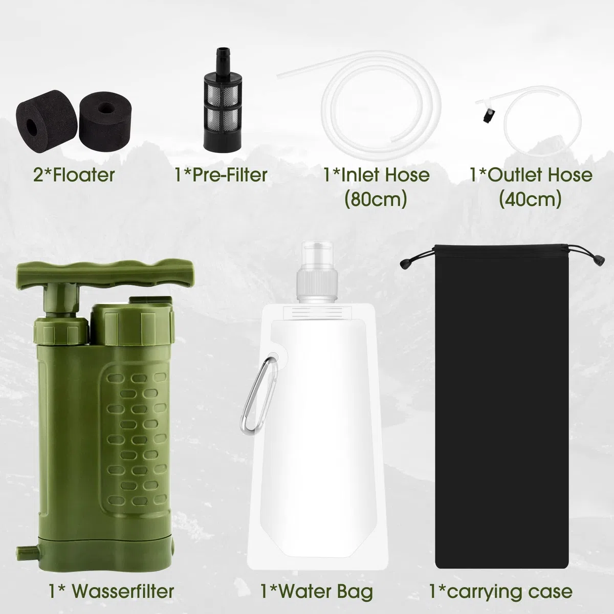 Filtro de agua portátil para exteriores, 3000 L, para exteriores, supervivencia al aire libre, camping, purificador de agua portátil para limpieza de agua, senderismo, salvavidas, purificador de agua