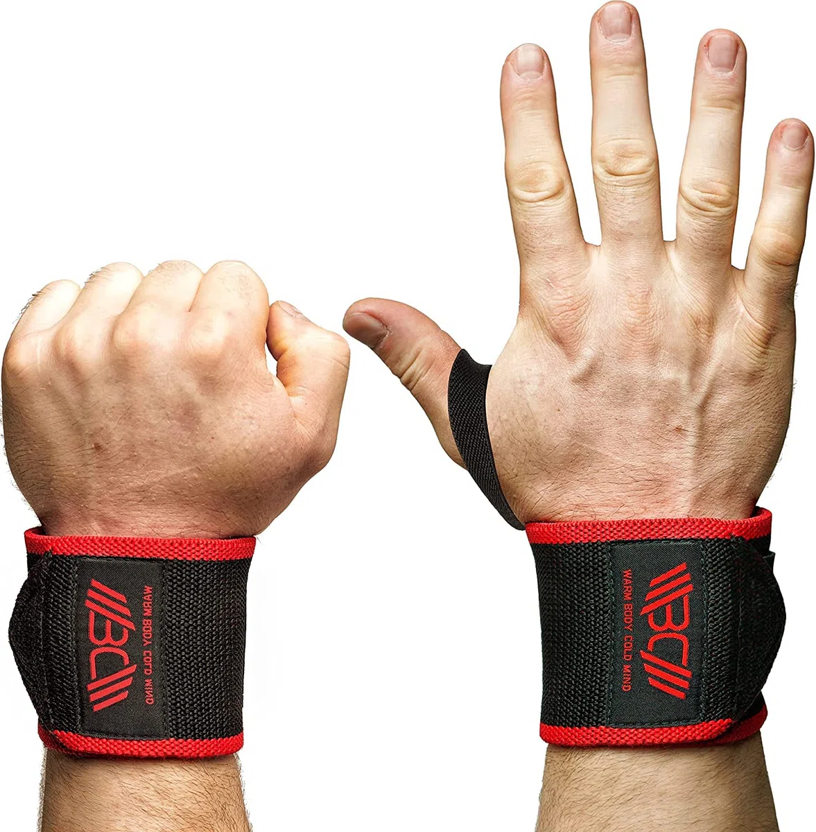 WARM BODY COLD MIND Velcro Muñequeras de Primera Calidad para Levantamiento de Pesas - Velcro Wrist Wraps Crossfit, Bodybuilding, Peso Muerto, Gimnasio, Entrenamiento, Fitness, Weightlifitng