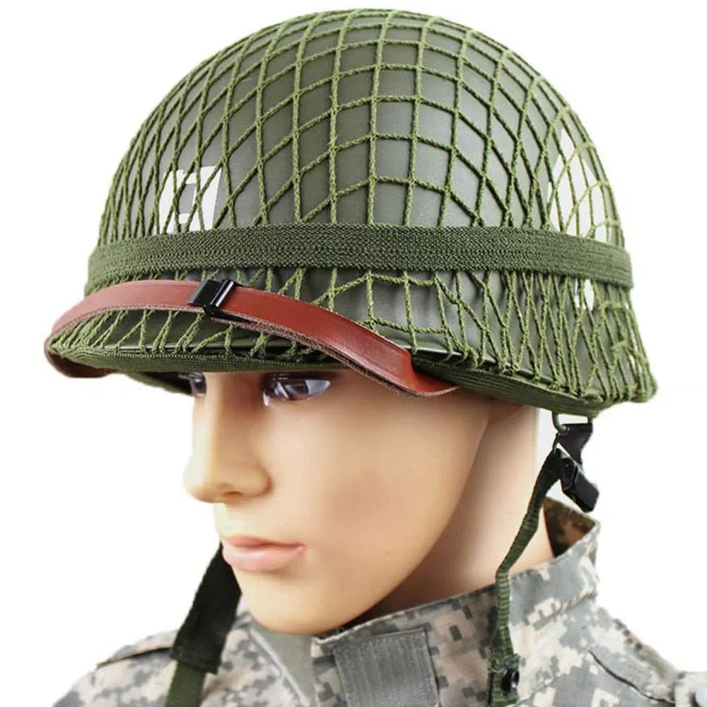 WW2 US Army M1 - Réplica de Casco Verde con Correa de Barbilla, Color Verde