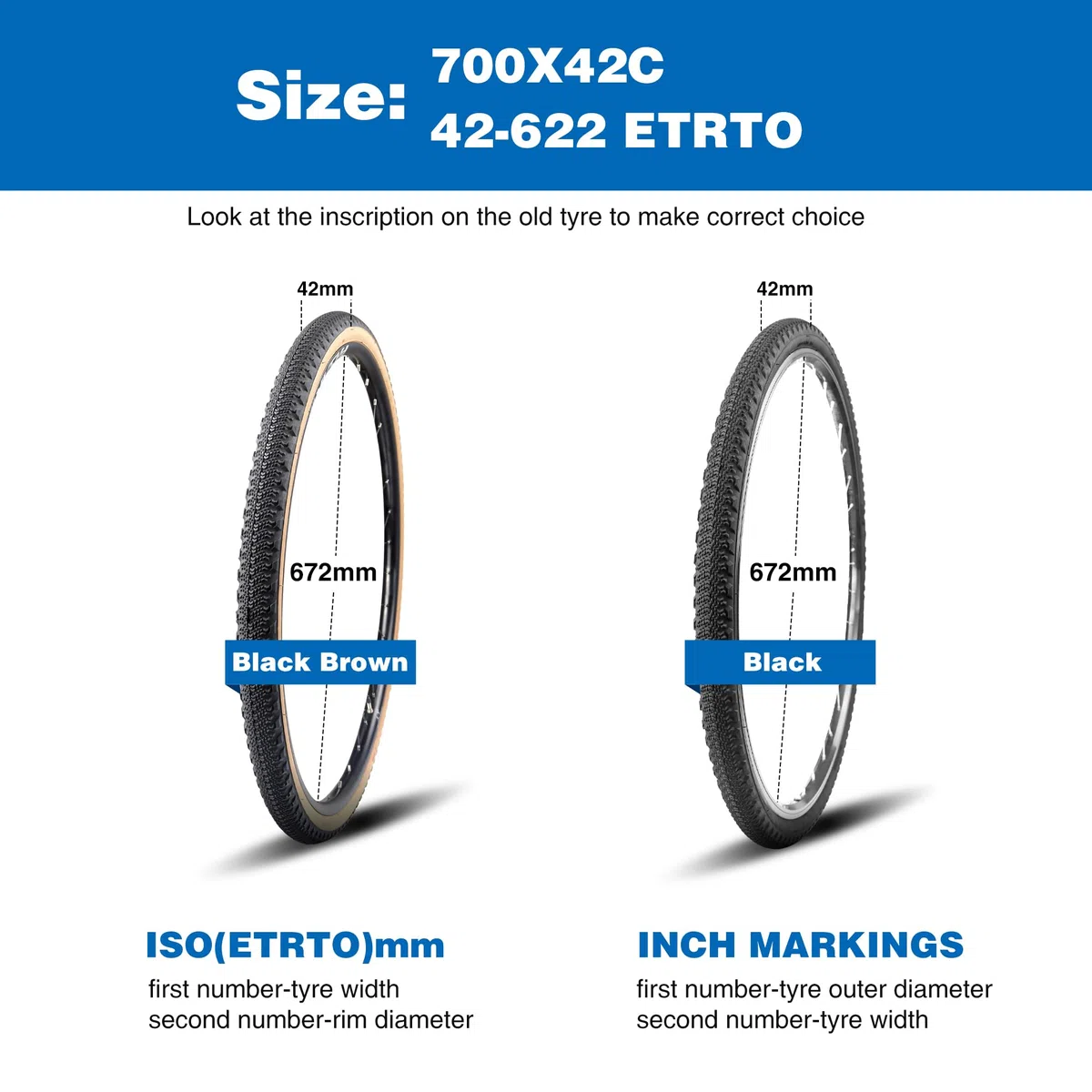 MEGHNA Neumático de repuesto para bicicleta, 700 x 42 c, para bicicleta de carretera