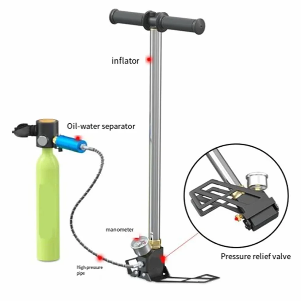Mini bomba de aire manual para buceo, rebreather subacuático, bomba de aire de alta presión, equipo inflable para buceo al aire libre