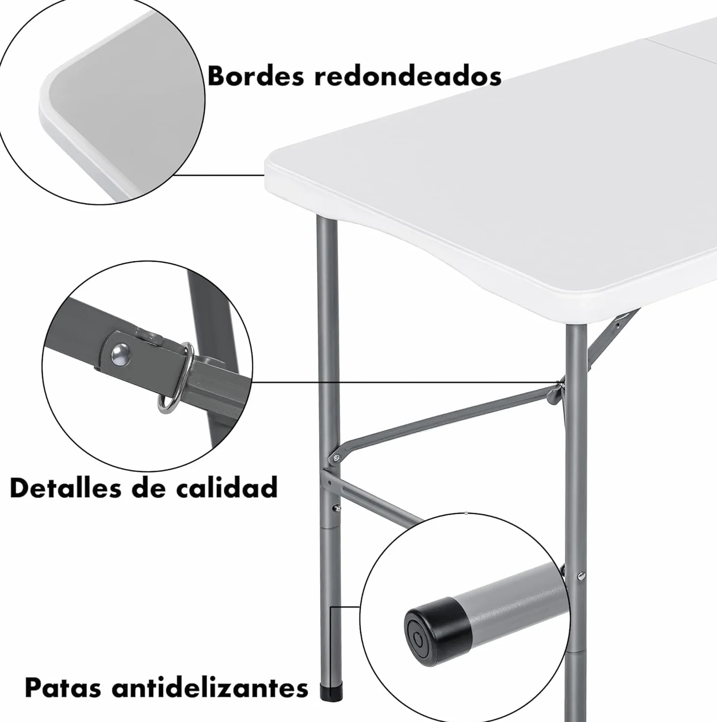Mesa plegable camping portátil rectangular 122x61cm 120kg blanca