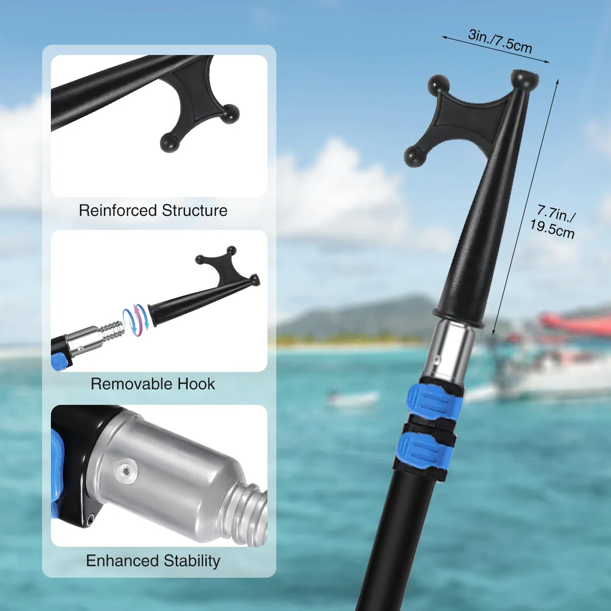 REDCAMP Gancho telescópico para barco, aluminio, extensible, multiusos, ligero, flotante, para barco, accesorios para barcos, 3,6 m, color negro