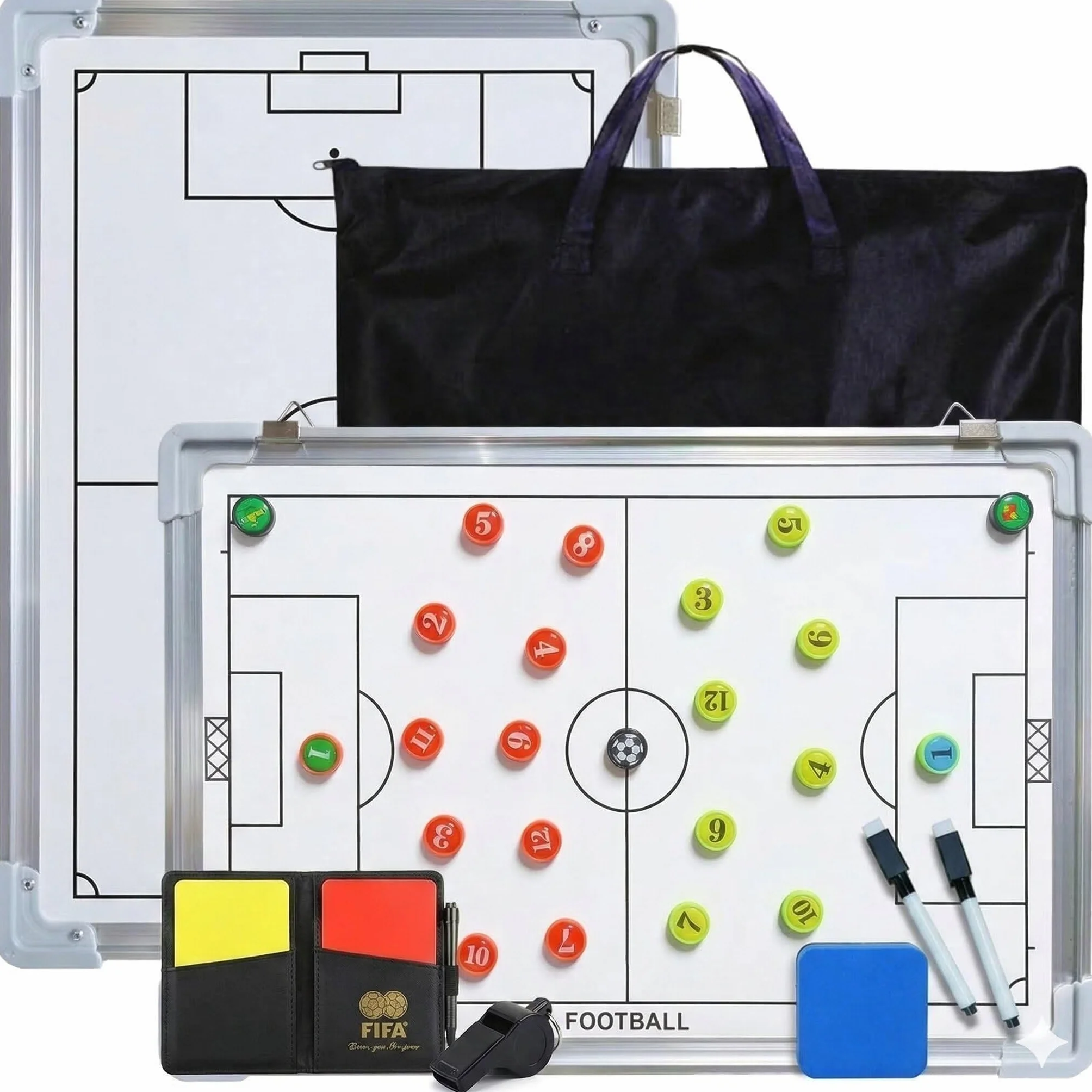 CREADY® Pizarra Entrenador de Futbol 44x31cm, Carpeta Táctica para Entrenar, Regalos para Entrenadores, Pizarra Magnetica Futbol, Pizarra Futbol Entrenador con Fichas Magnéticas y accesorios