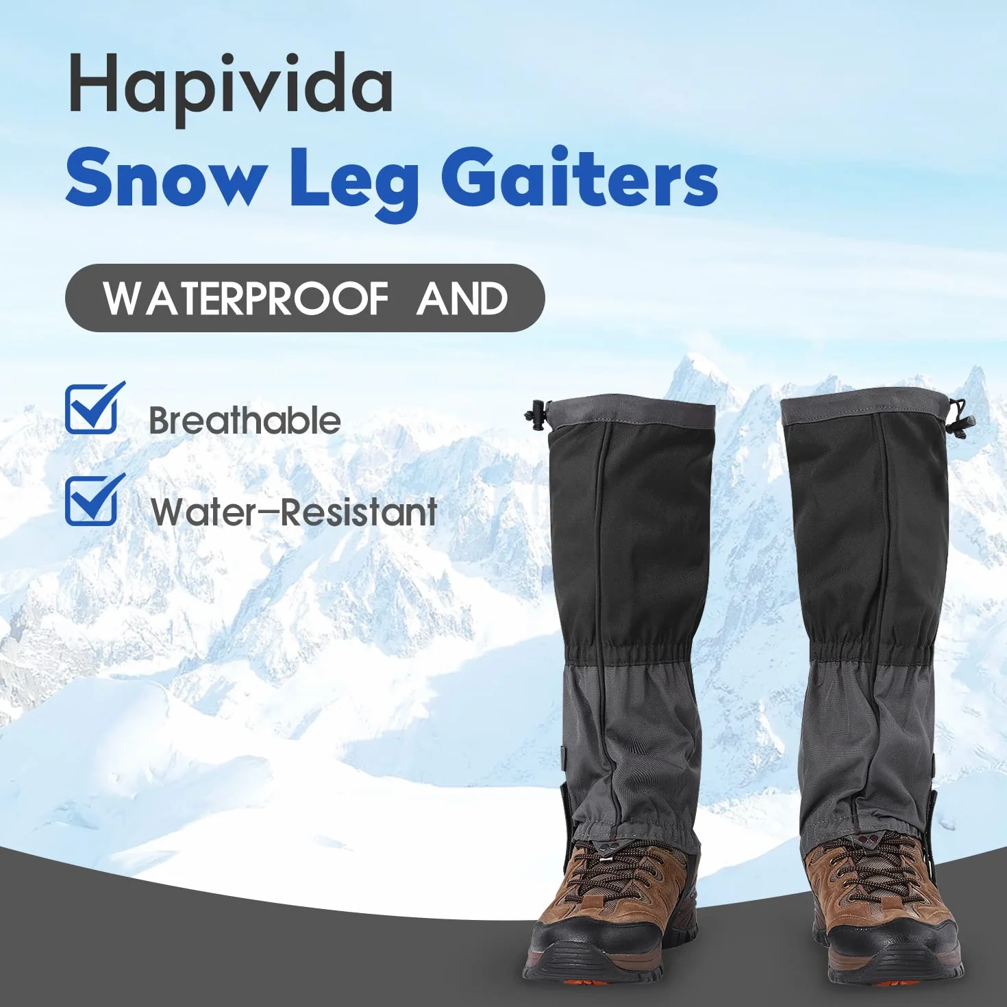 Polainas para Piernas de Nieve, 1 Par de Polainas Impermeables de Tela Oxford para Exteriores, a Prueba de Viento, para Senderismo, para Raquetas de Nieve, Escalada, Esquí, Motociclismo(Negro)