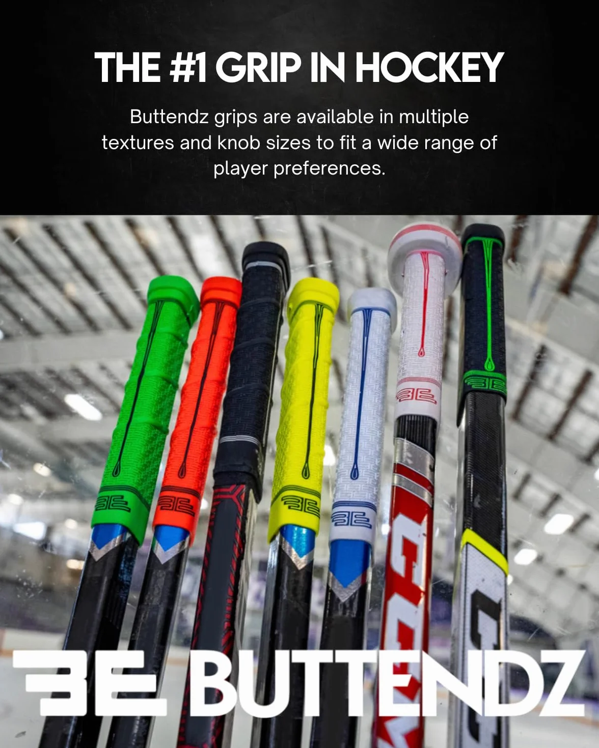 Buttendz Sentry Empuñadura de Repuesto para Palo de Hockey de Portero - Control de Precisión con Perilla Sobredimensionada, Textura Mejorada y Empuñadura de Hockey Premium (Negro con Goteo Blanco)