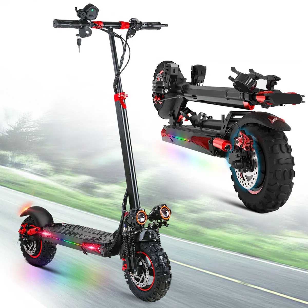 1600W Patinete Eléctrico Adultos Autonomía 45-55KM, 48V/18Ah Batería, Ruedas 10.5" Todoterreno Electric Scooter Doble Frenado Sistema Patinete Electrico Plegable de Aluminio Capacidad Carga 150kg