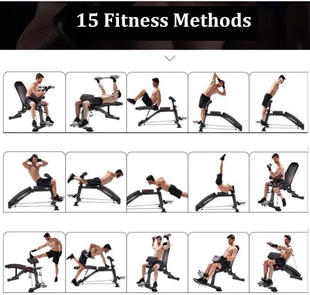 Banco De Musculacion Multifunción, Ajustables Banco Musculacion Plegable Inclinación con Curler Piernas, para Entrenamiento Cuerpo Completo, para Gimnasio casa Este producto no incluye mancuernas