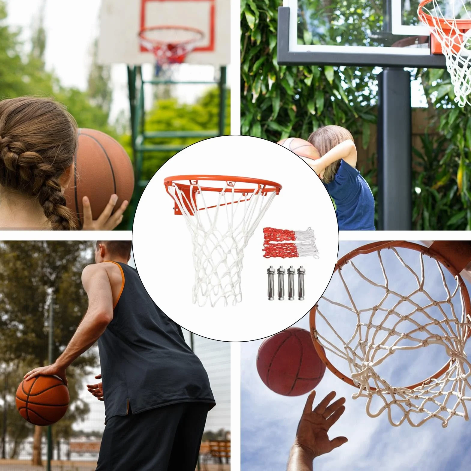 Canasta de baloncesto montada en la pared - Cesta móvil exterior, marco estable, diseño antivuelco