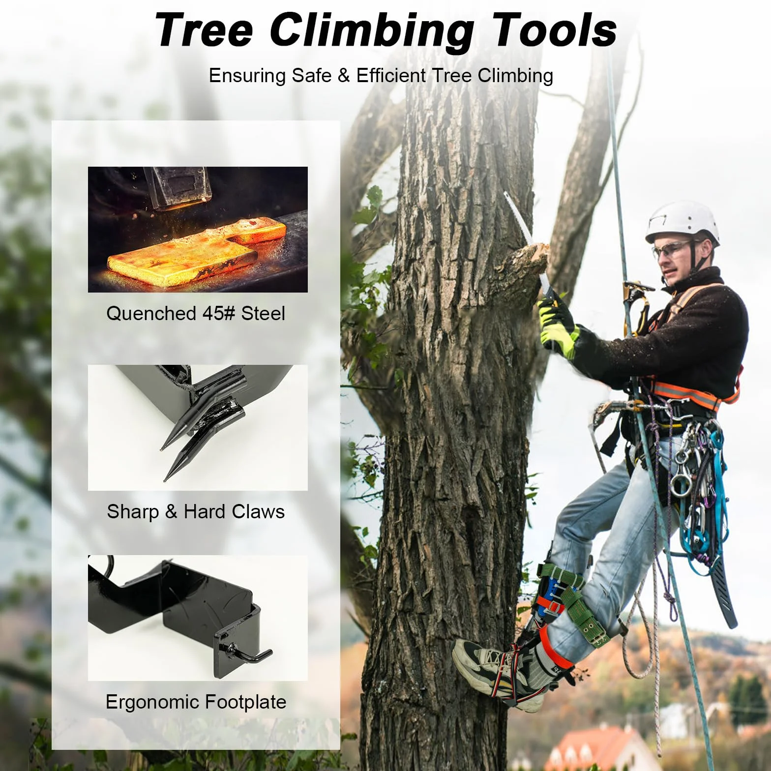 Juego de equipo de escalada de árboles, con correa de seguridad para el pie y correa para el tobillo, altura ajustable, cuerda de sujeción para crampones, herramienta de escalada, capacidad de