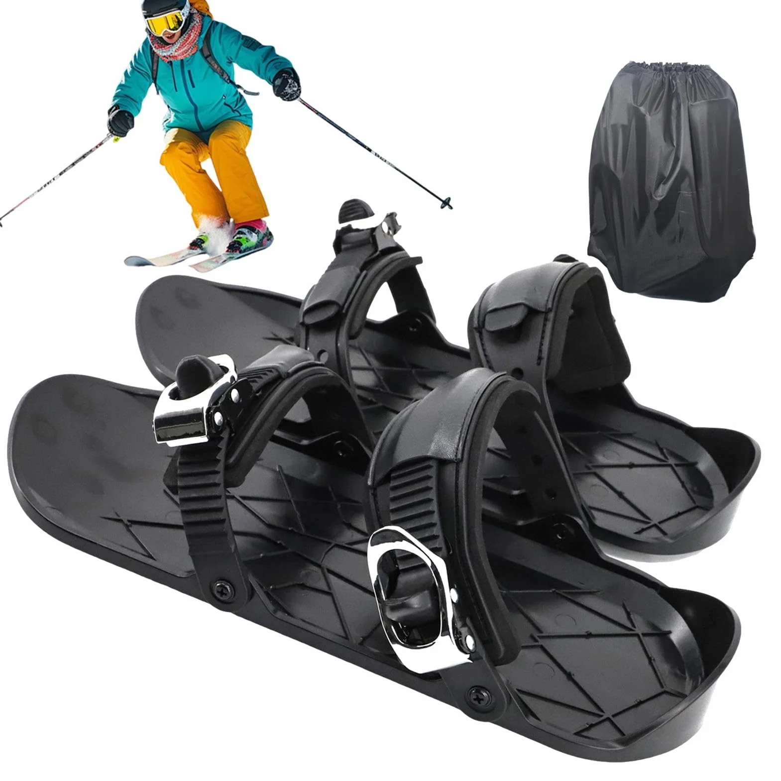 Esquís Cortos,Raquetas de Nieve para Hombre | Tablas de esquí Snowblades,Accesorio de esquí Compacto, Herramientas de esquí Ajustables multifuncionales, pies de Nieve Antideslizantes Ligeros