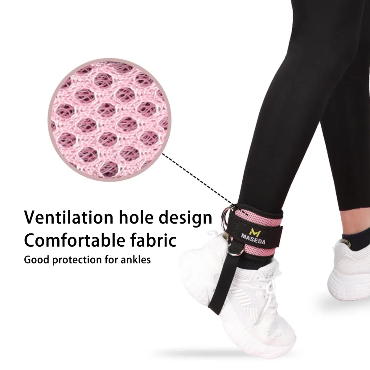 Veki 2 Piezas Tobilleras Poleas Gym con Acolchado, Ajustable Correas Tobillos de Velcro para Cable Maquinas, Correa de Tobillo Gimnasio para Entrenar Piernas y Glúteos para Hombres y Mujeres (Rosa)