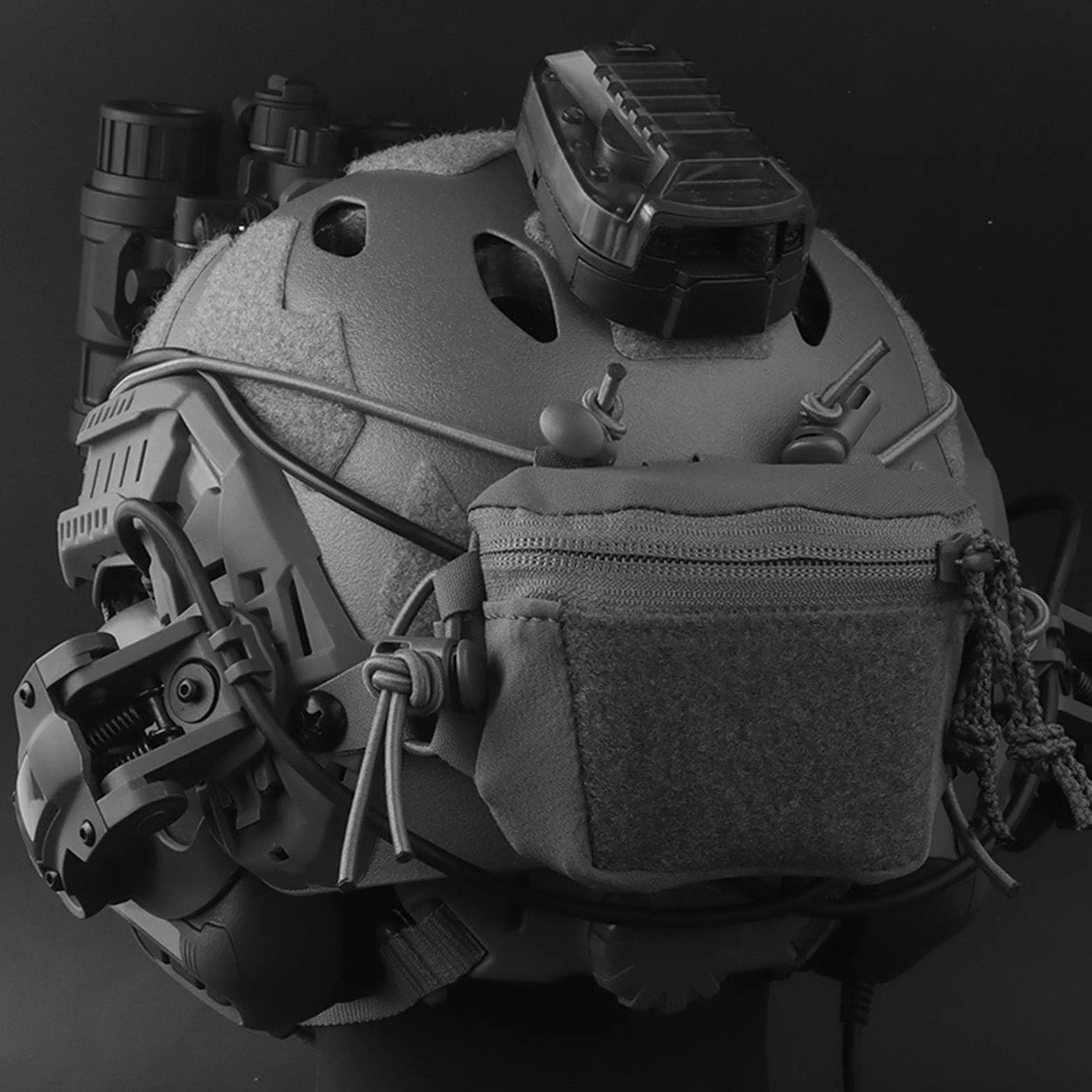 Bolsa Trasera para Casco Táctico, Doble Cremallera, Nailon, Batería/Contrapeso para Airsoft