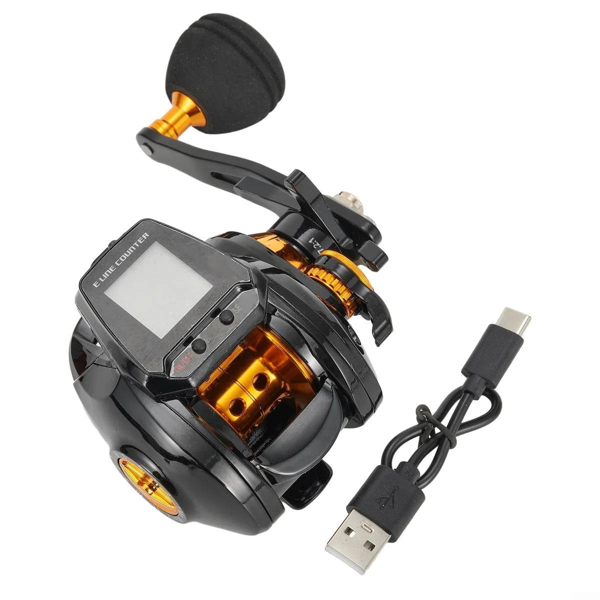 Carrete de pesca eléctrico con pantalla digital, carrete de cebo de pesca recargable, pantalla grande, contador de líneas preciso, alarma de mordida
