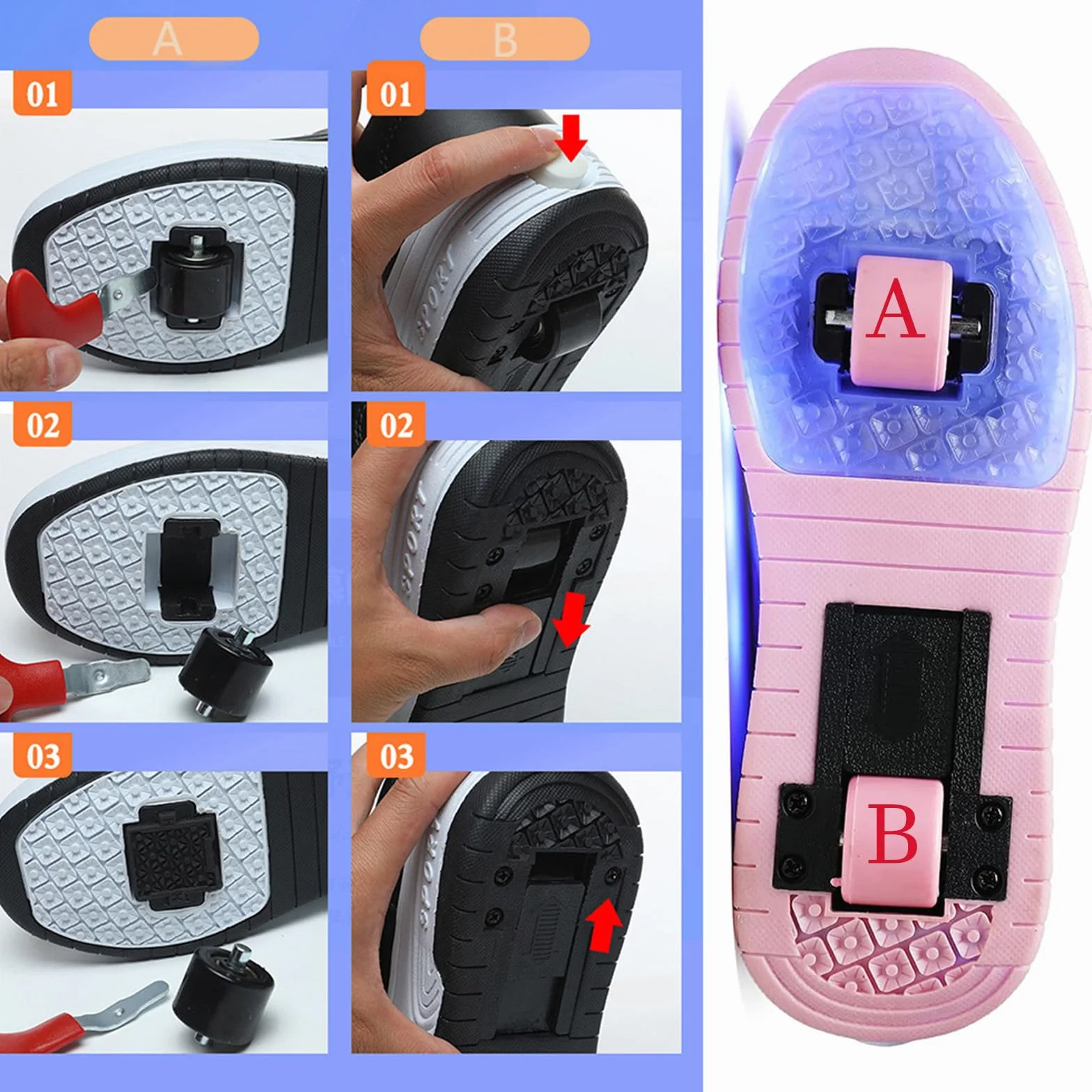 Zapatos con Ruedas para Niñas Niños Patines con 2 Ruedas y Luces, Zapatillas Deportivas Retráctil 27-38 EU