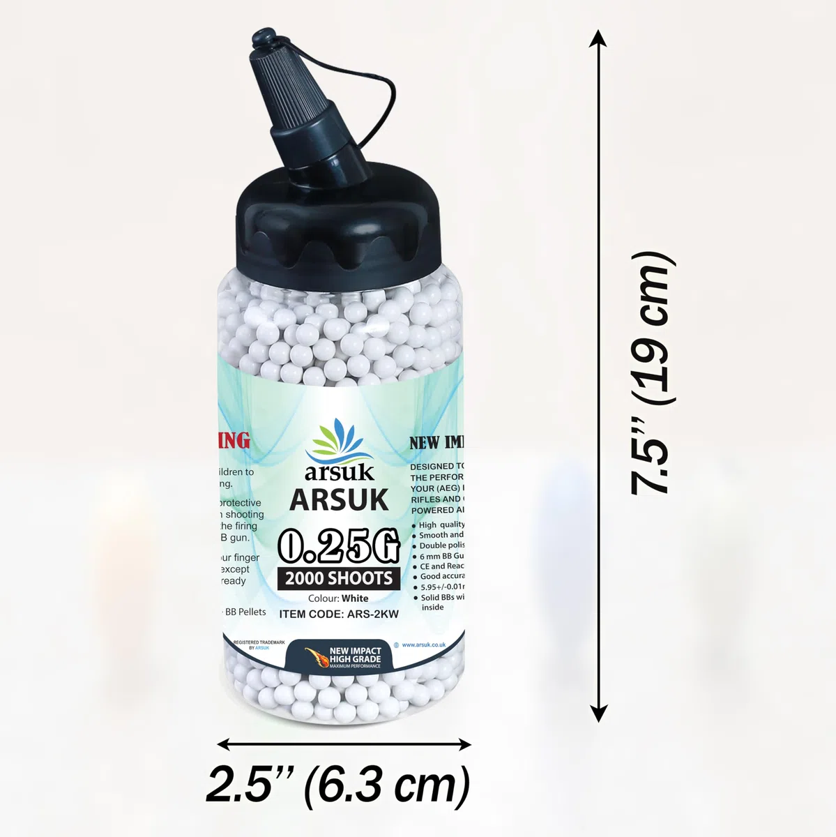 ARSUK Balines de Airsoft, Munición Bolas de Paintball 6mm, 0.20g de Alto Grado Precision de plástico Cantidades; 2000, 4000, 5000, 10,000 Balines(0,20g Bolsa de 2000 Blanco)