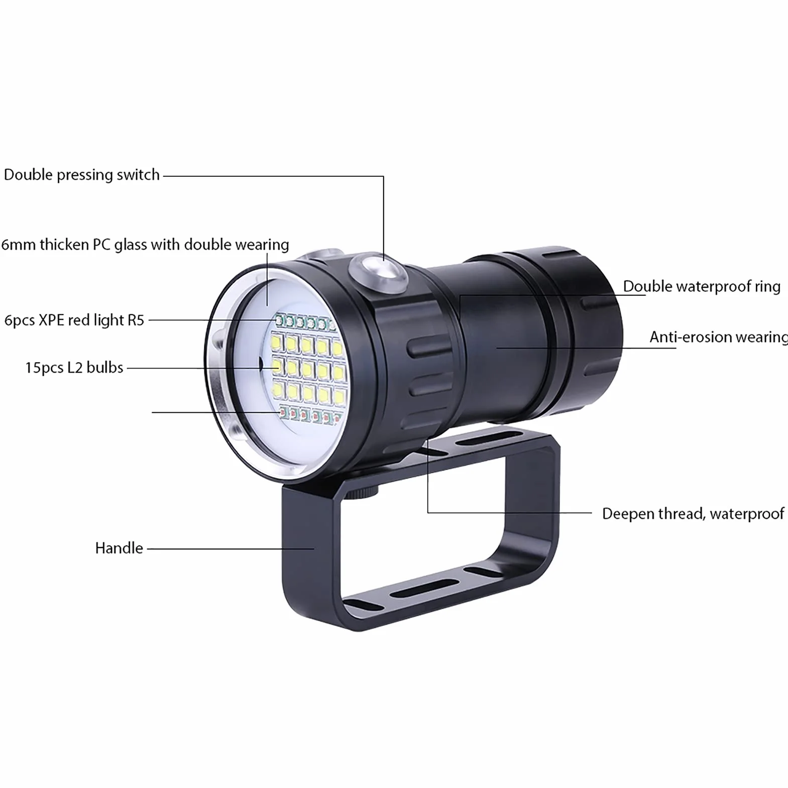 Linterna subacuática OKJHFD IPX8,Linterna de buceo , linterna profesional portátil de 18000lm 500M, lámpara impermeable superbrillante para campamento al aire libre
