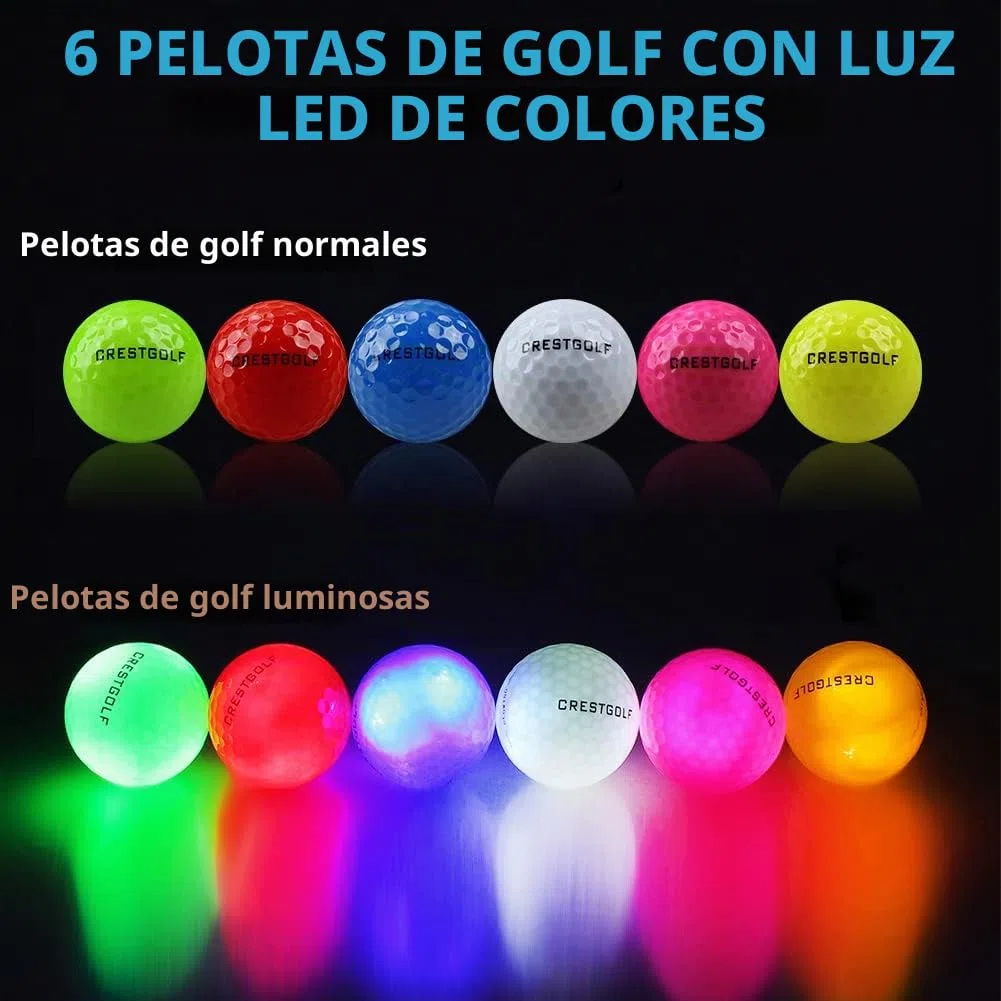 CRESTGOLF 3 unidades/6 bolas de golf LED brillantes para la noche, 4 luces LED, bolas de golf muy brillantes y perfectas para golf de larga distancia